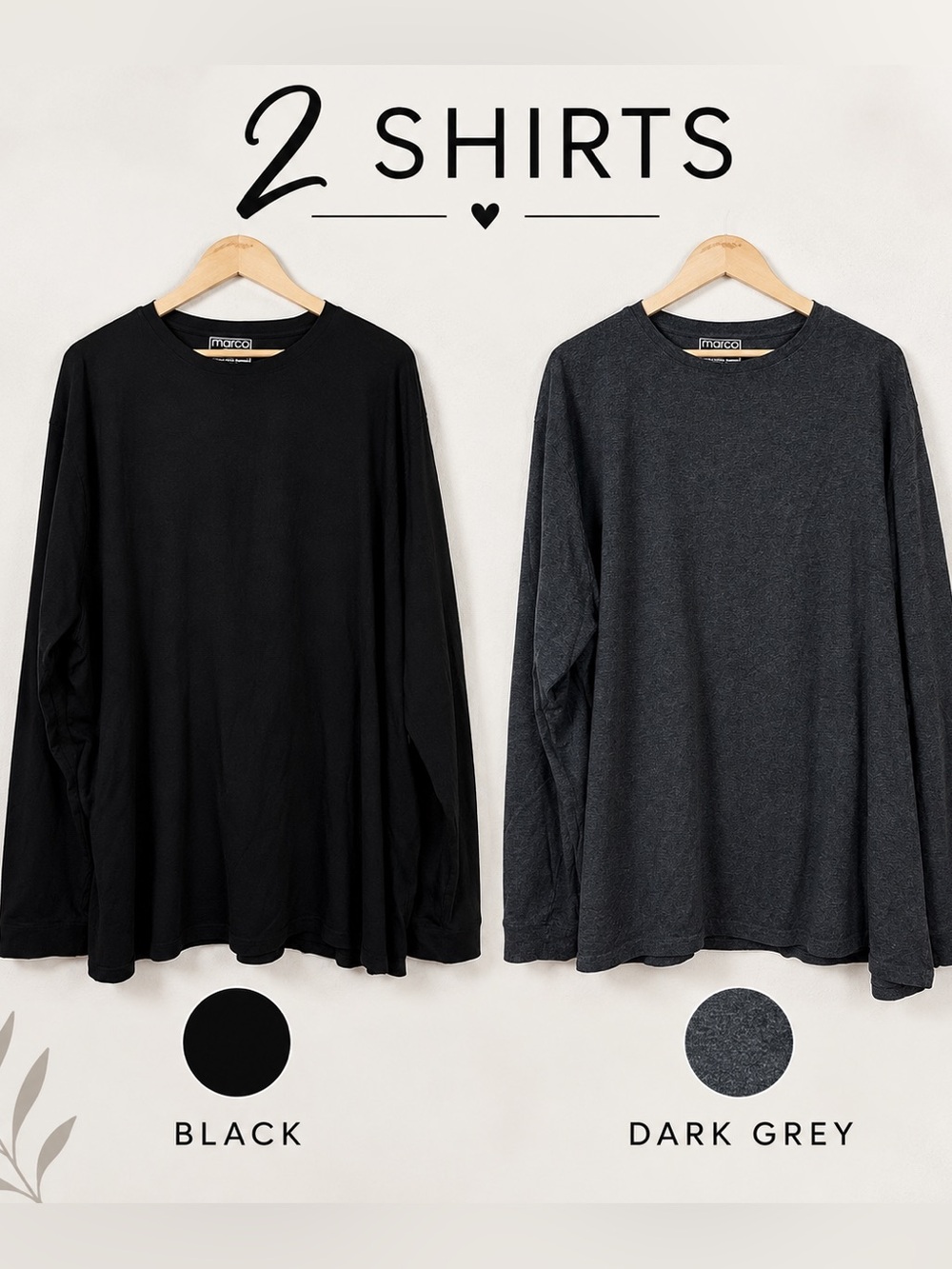 Marco Men’s Crew Neck Long Sleeve Shirts Set of 2 Black & Gray Size 4XB
